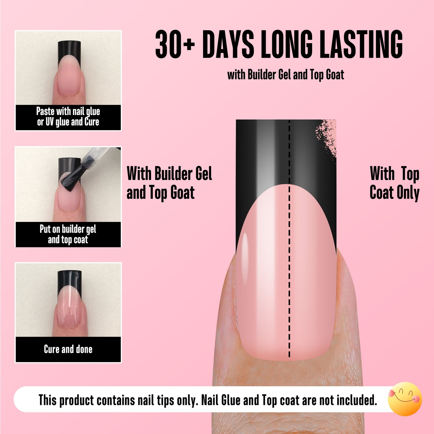 Meidum Sharp Square Black French Tip Nail Tips Baby Pink 180