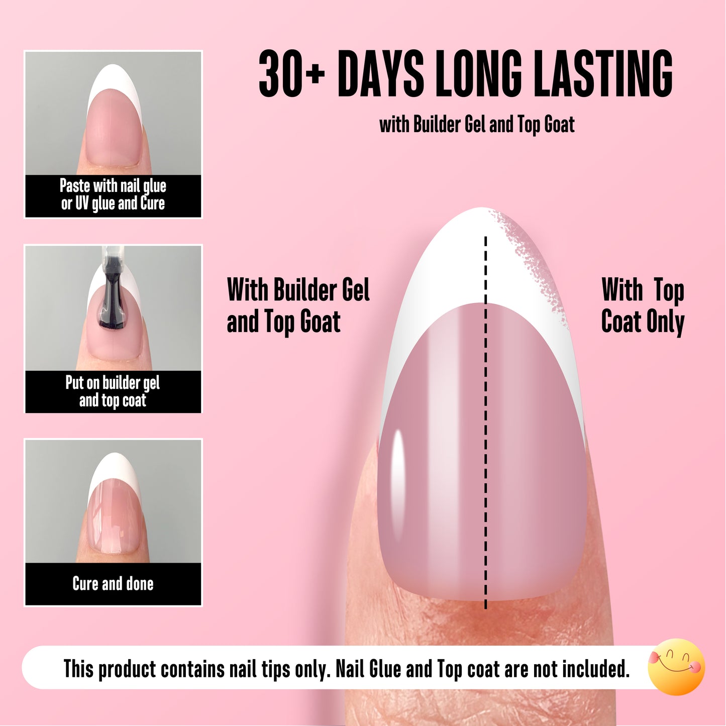 Medium Almond White French Tip BERRY PINK
