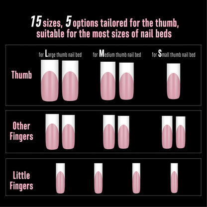 Long Sharp Square White French Tip Nail Tips Berry Pink 180