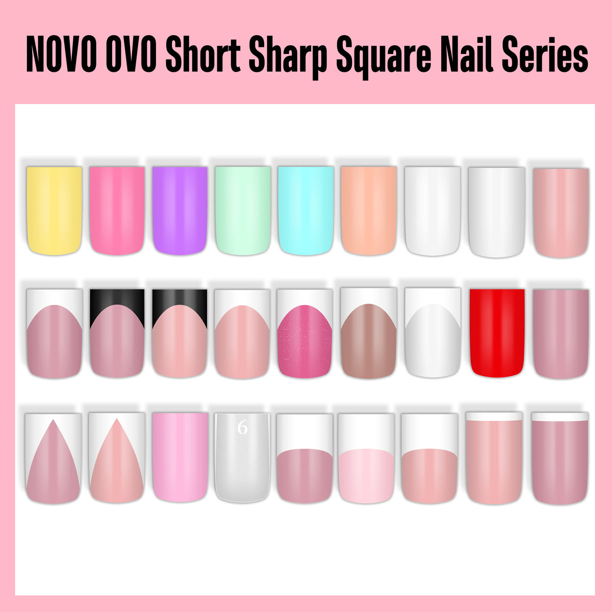 White V Shape French Short Square Nail Tips Berry Pink 240
