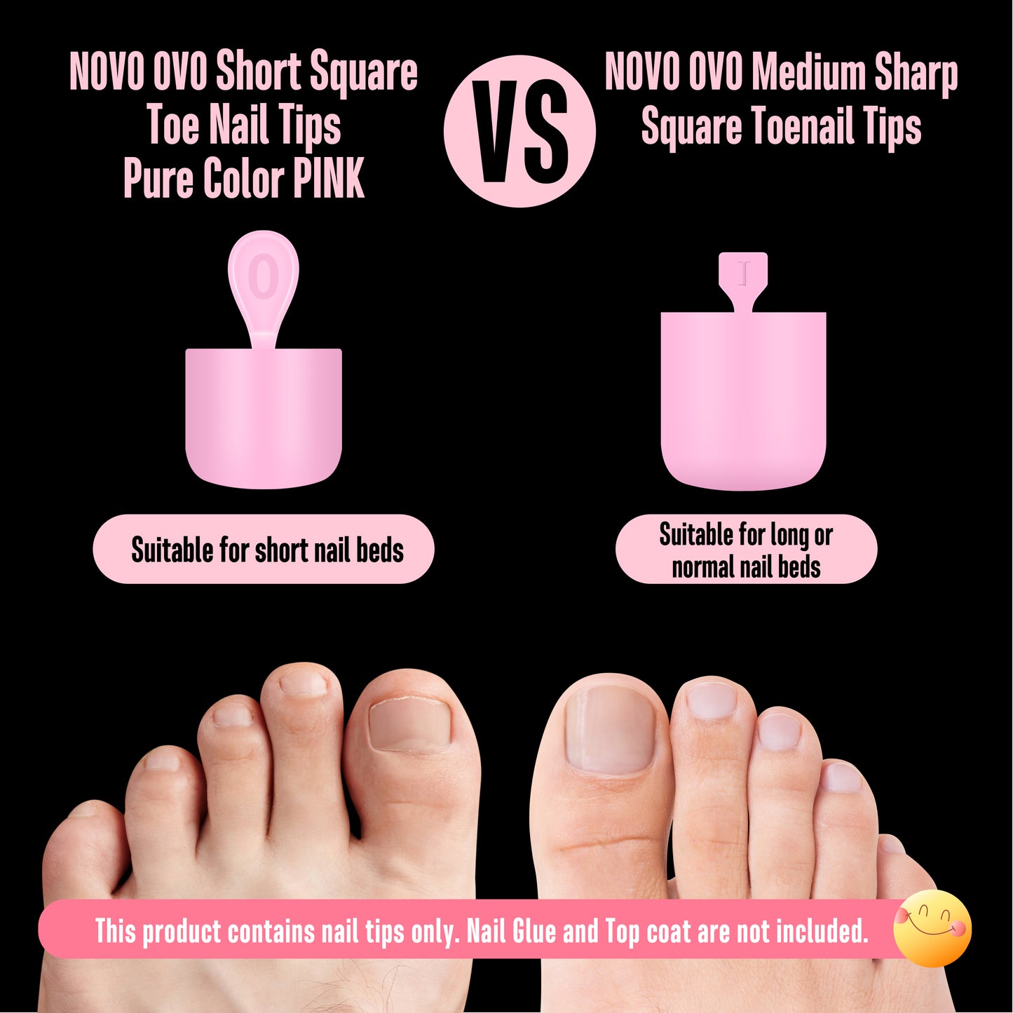 Short Sharp Square Pure Color Toe Nail Tips Pink