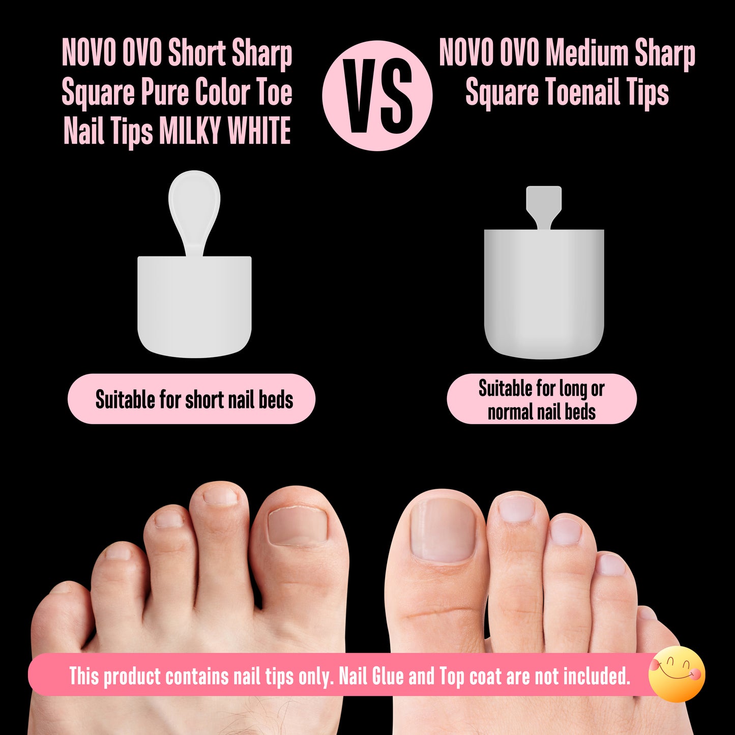 Short Sharp Square Pure Color Toe Nail Tips MILKY WHITE 224