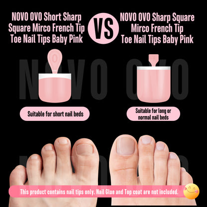 Short Sharp Square Mirco French Tip Toe Nail Tips Baby Pink 224