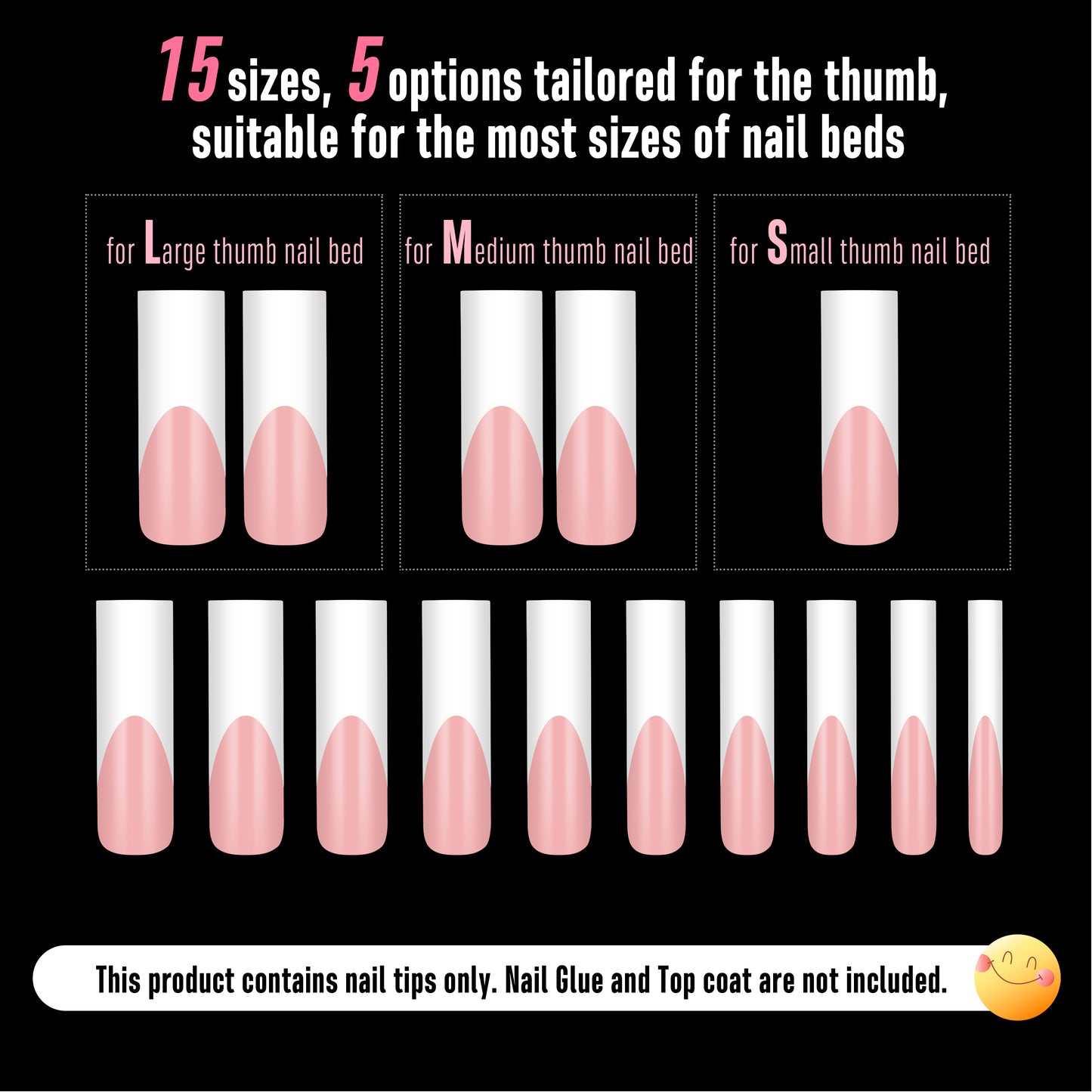 XXL Sharp Square White French Tip Naili Tips Baby Pink 150