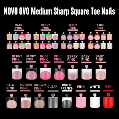 Sharp Square Pure Color Toe Nail Tips Milky White 240