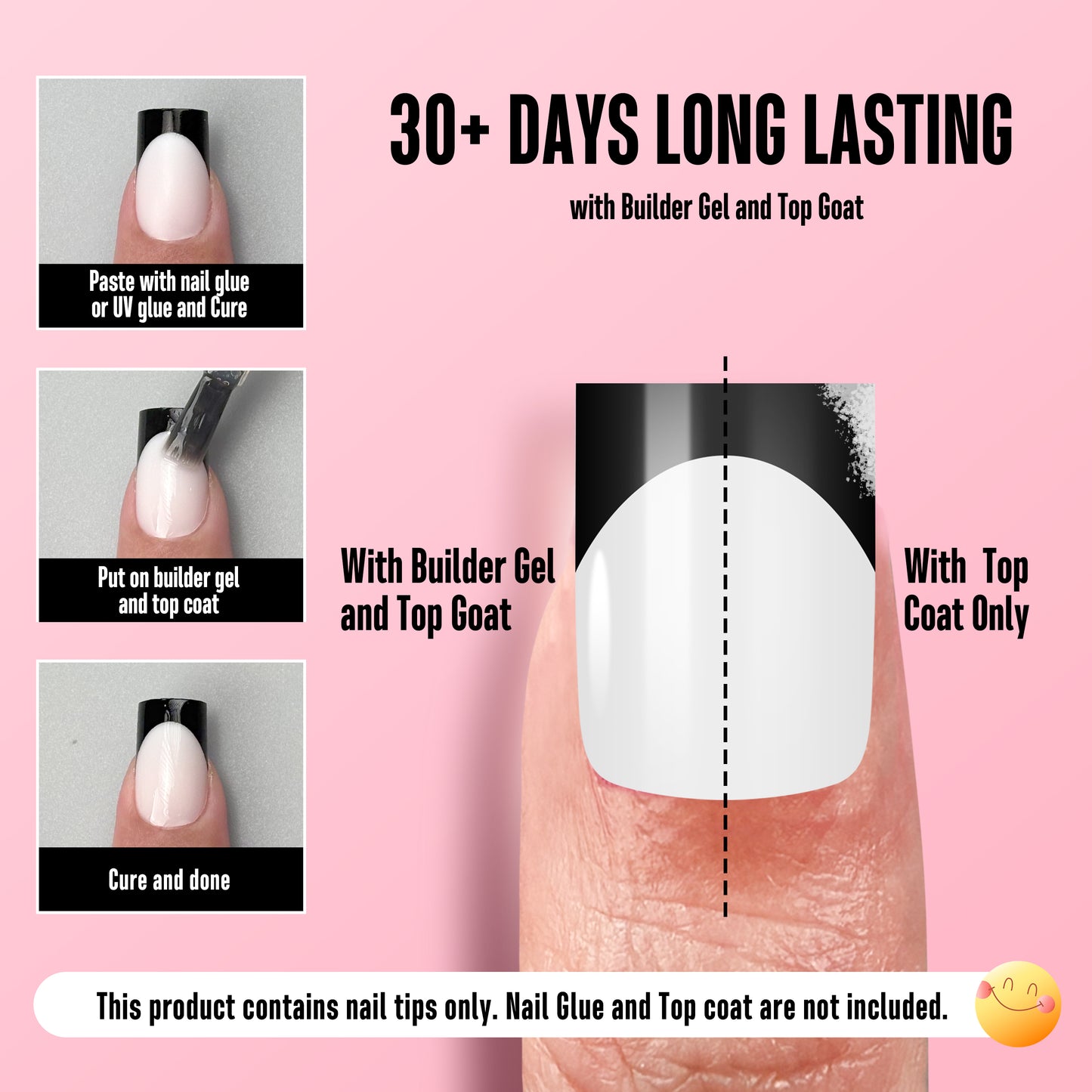 Short Sharp Square Nail Tips Black French Tip MILKY WHITE