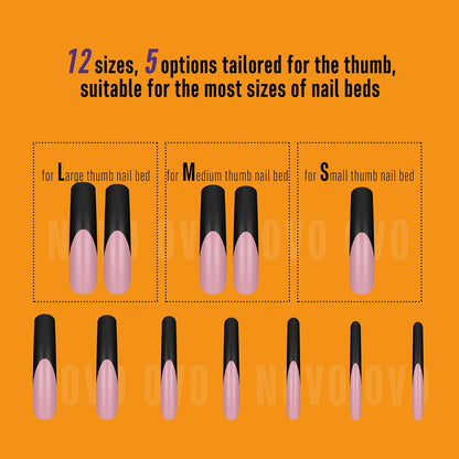 Halloween Curved Square XXL Black French Tip Nail Tips