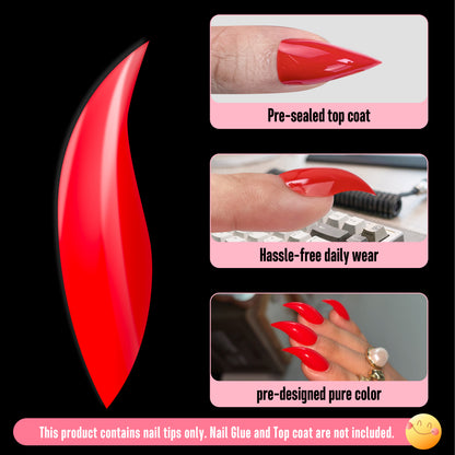 Cat Claw Short Curved Stiletto 3D Nail Tips Red 128