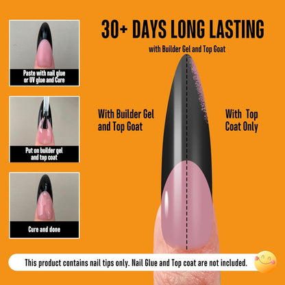 Halloween Black XXL Curved Stiletto Almond Black French Tip Nail Tips