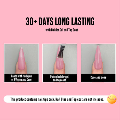 Long XL Pure Color Sharp Stiletto Nail Tips Berry Pink