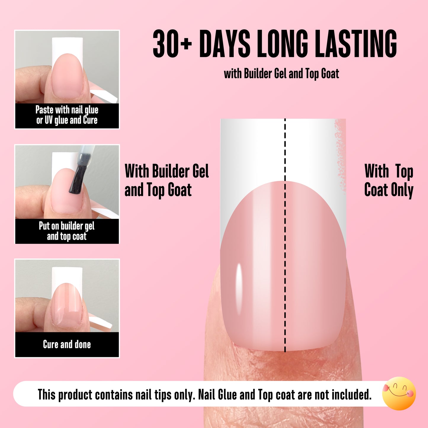 Medium Sharp Square White French Tip Nail Tips Baby Pink 180