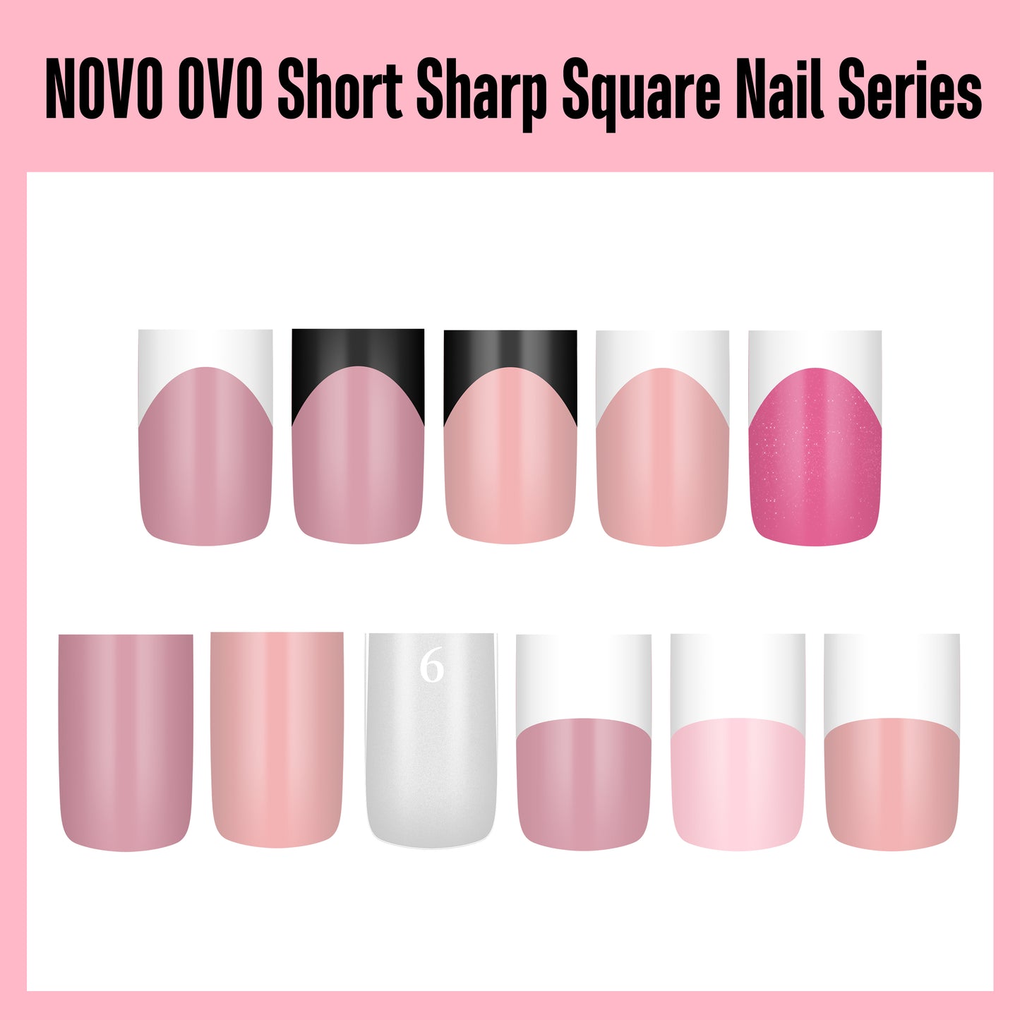 Short Sharp Square Nail Tips Pure Color Berry Pink