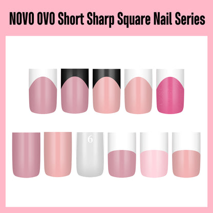 Short Sharp Square Nail Tips Pure Color Berry Pink
