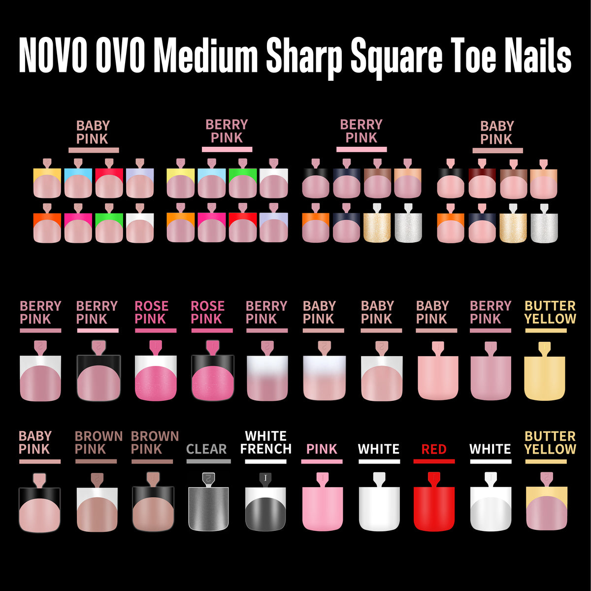 Butter Yellow French Tip and Pure Color Mix Toe Nail Tips 180