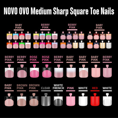 Sharp Square White French tip Gel x Toe Nail Tips Milk White