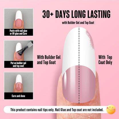 Medium Long Oval Round Old School White French Tip Berry Pink 240