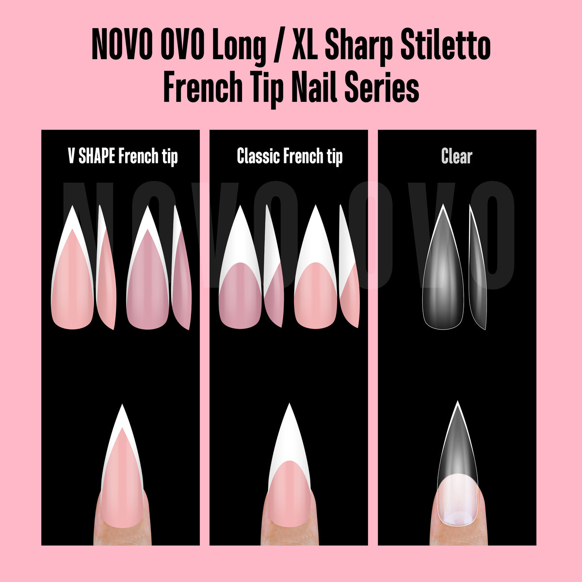 White V Shape French Long Sharp Stiletto Nail Tips Baby Pink