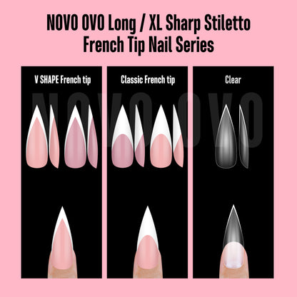 White V Shape French Long Sharp Stiletto Nail Tips Baby Pink