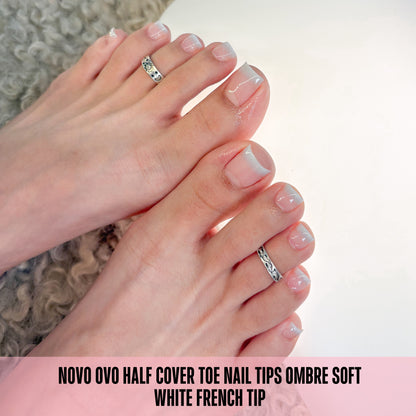 Half Cover Toe Nail Tips Ombre Soft White French Tip
