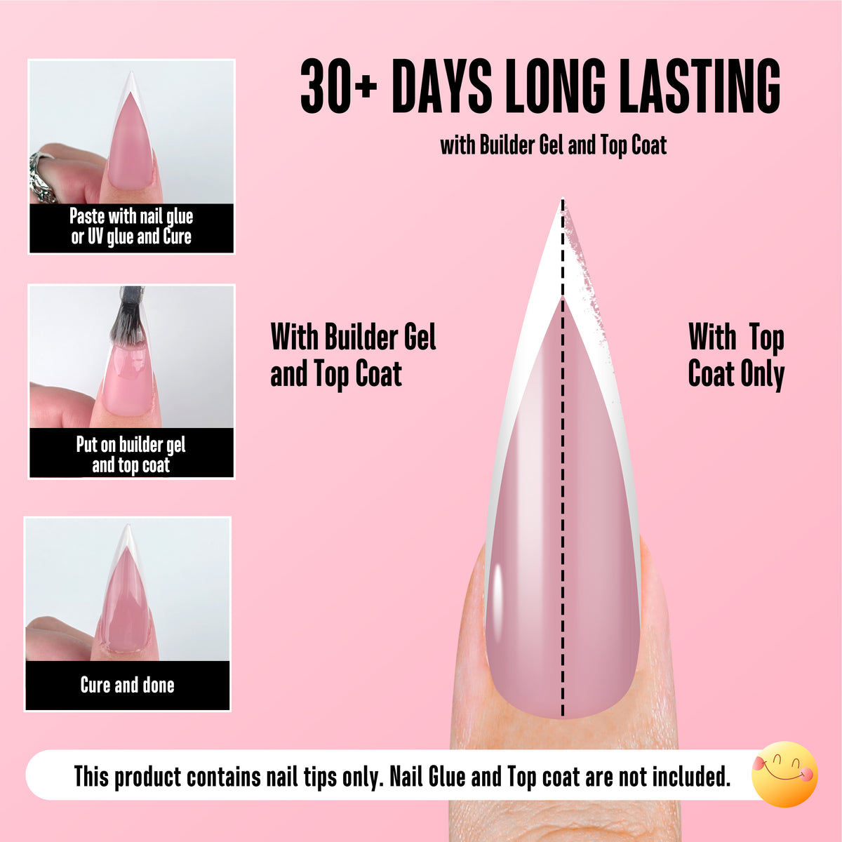 White V Shape French Long Sharp Stiletto Nail Tips Berry Pink