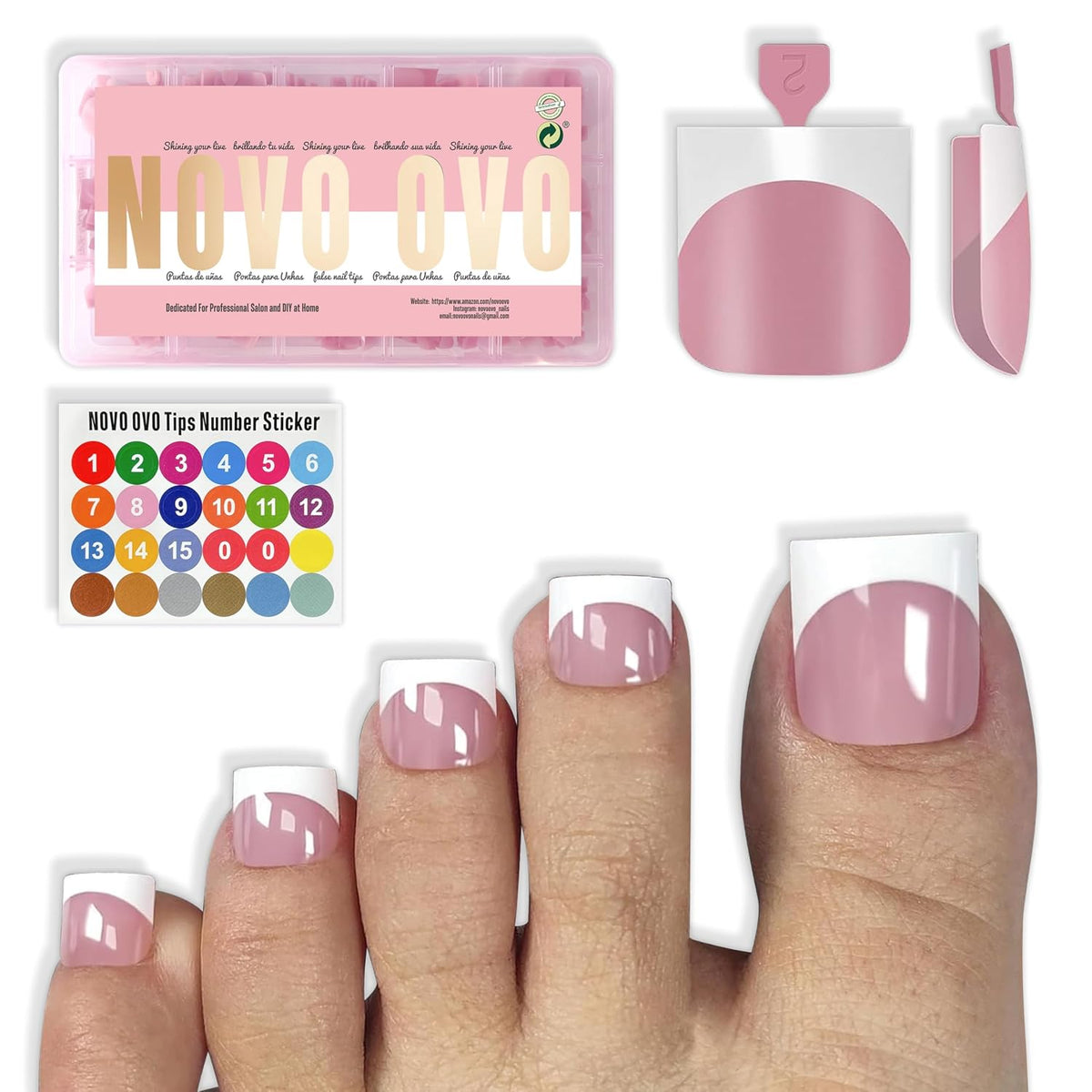 Sharp Square French tip Gel x Toe Nail Tips Berry Pink 150