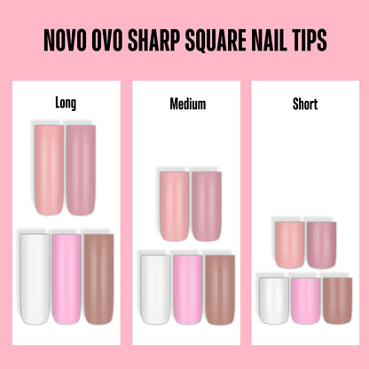Long Sharp Square Pure Color Nail Tips Brown Pink 180