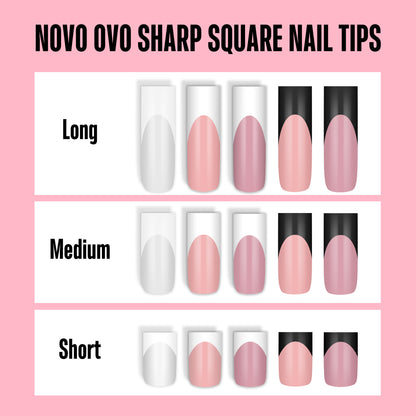 Long Sharp Square White French Tip Nail Tips Milky White