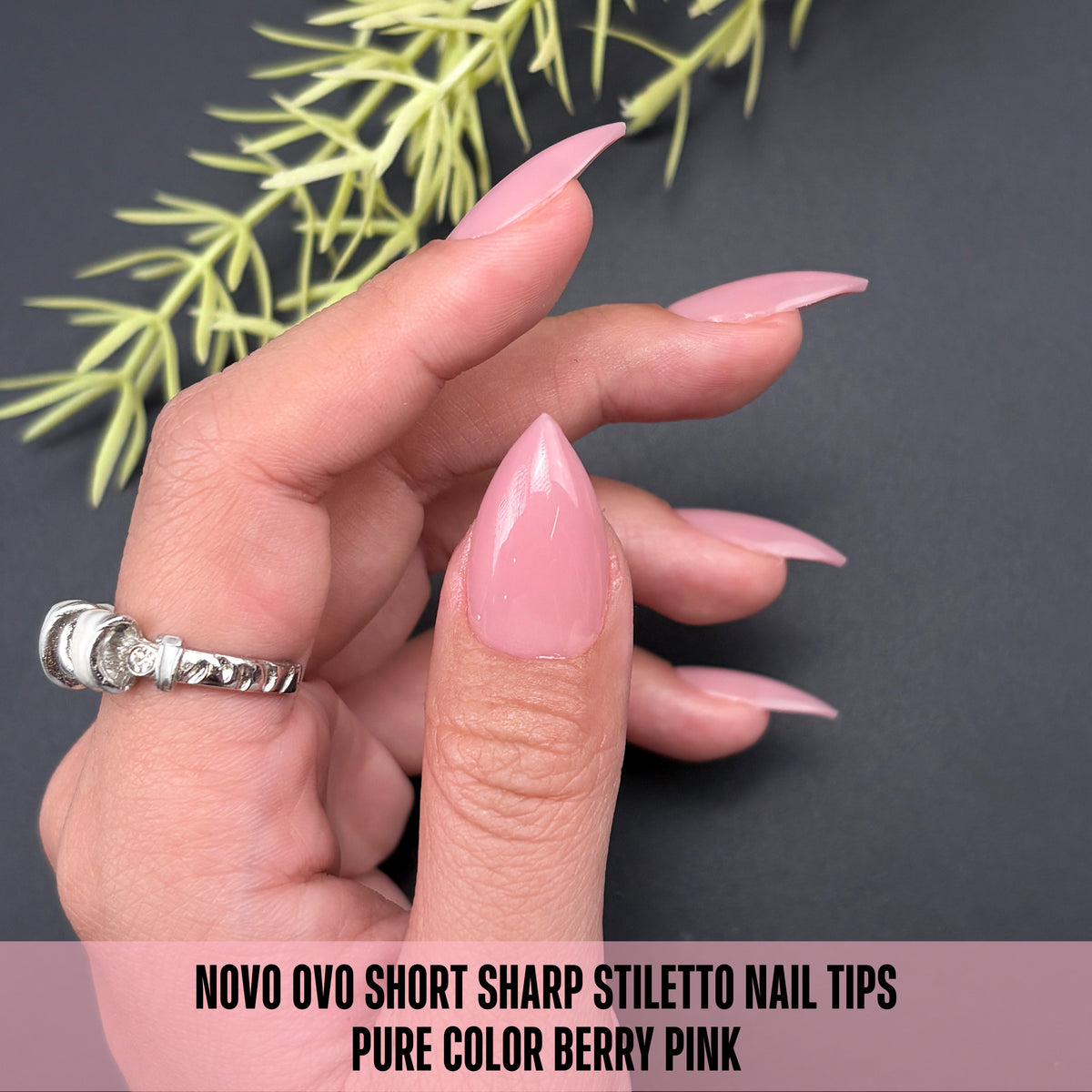Short Sharp Stiletto Nail Tips Pure Color Berry Pink 224