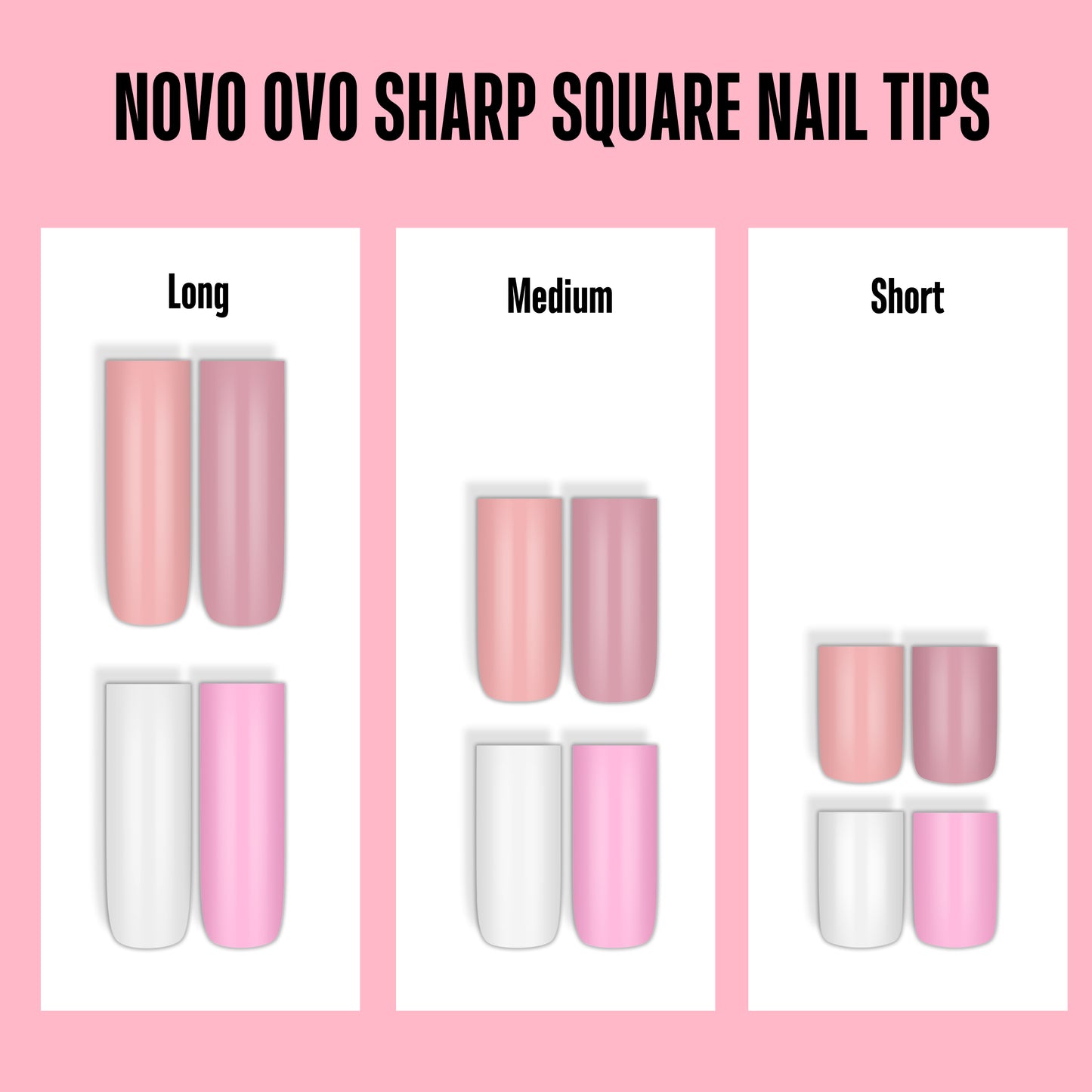 Meidum Sharp Square Pure Color Nail Tips Pink