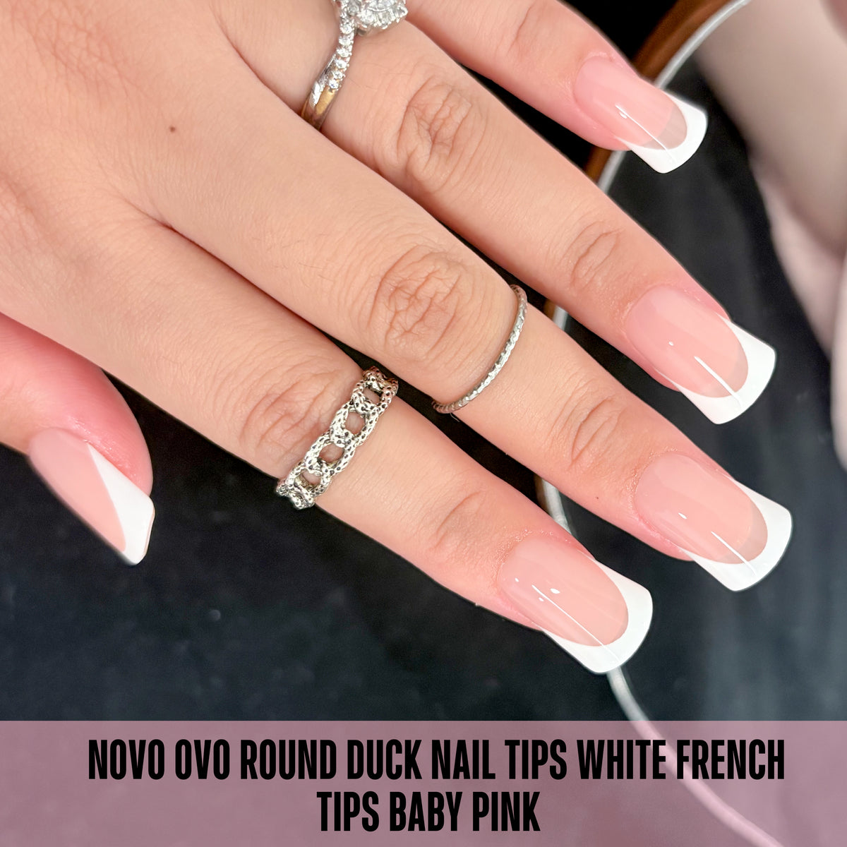 Short Round Duck Nail Tips White French Tips Baby Pink 240