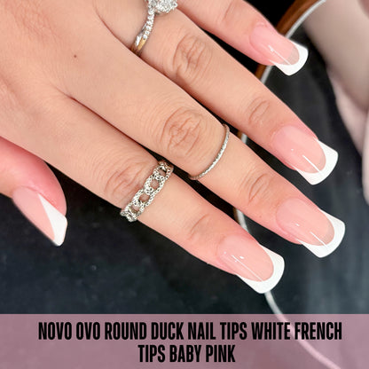 Short Round Duck Nail Tips White French Tips Baby Pink 240