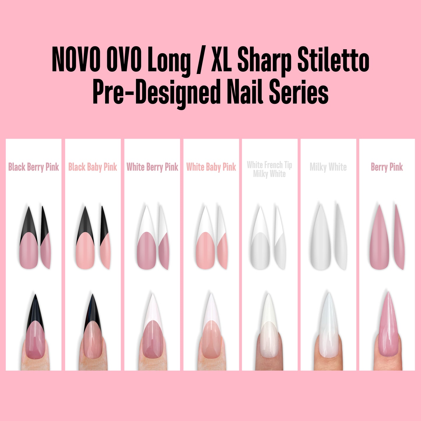 Long XL Pure Color Sharp Stiletto Nail Tips Berry Pink