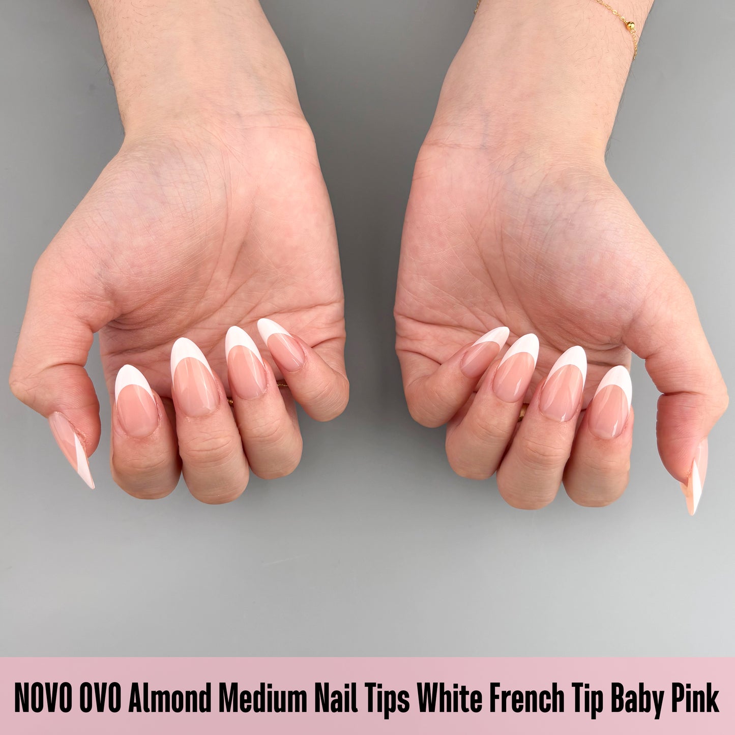 Medium Almond White French Tip BABY PINK