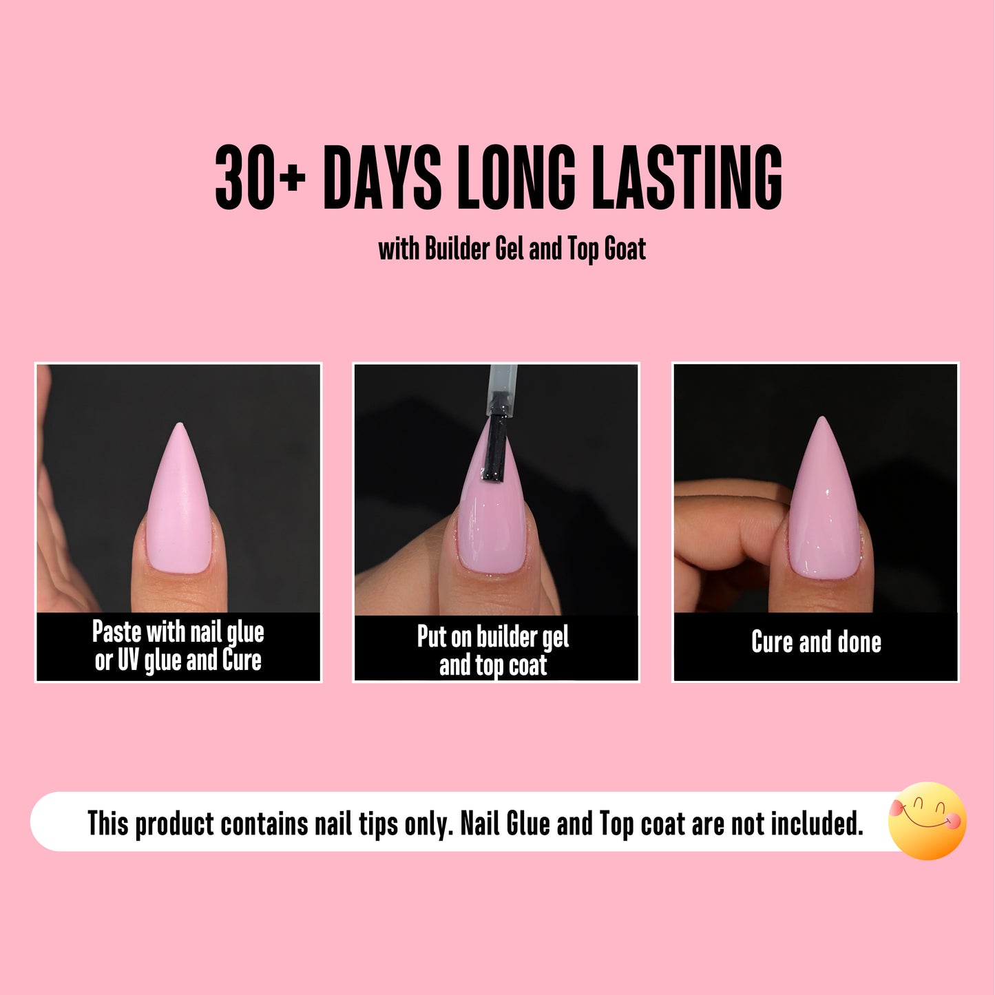 Medium or Long Pure Color Sharp Stiletto Nail Tips Pink