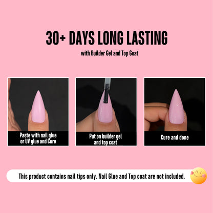 Medium or Long Pure Color Sharp Stiletto Nail Tips Pink