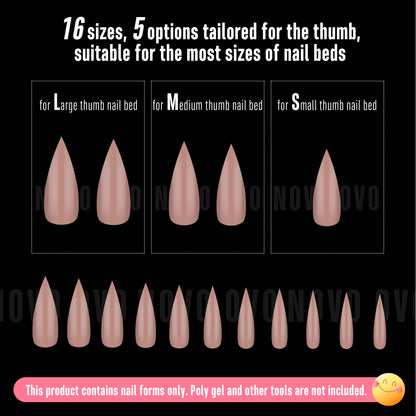 Medium or Long Pure Color Sharp Stiletto Nail Tips Brown Pink