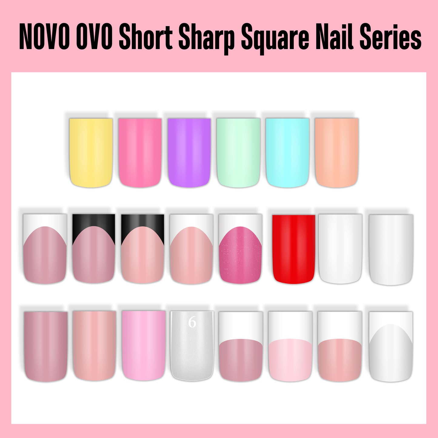Short Sharp Square Nail Tips Pure Color Milky White