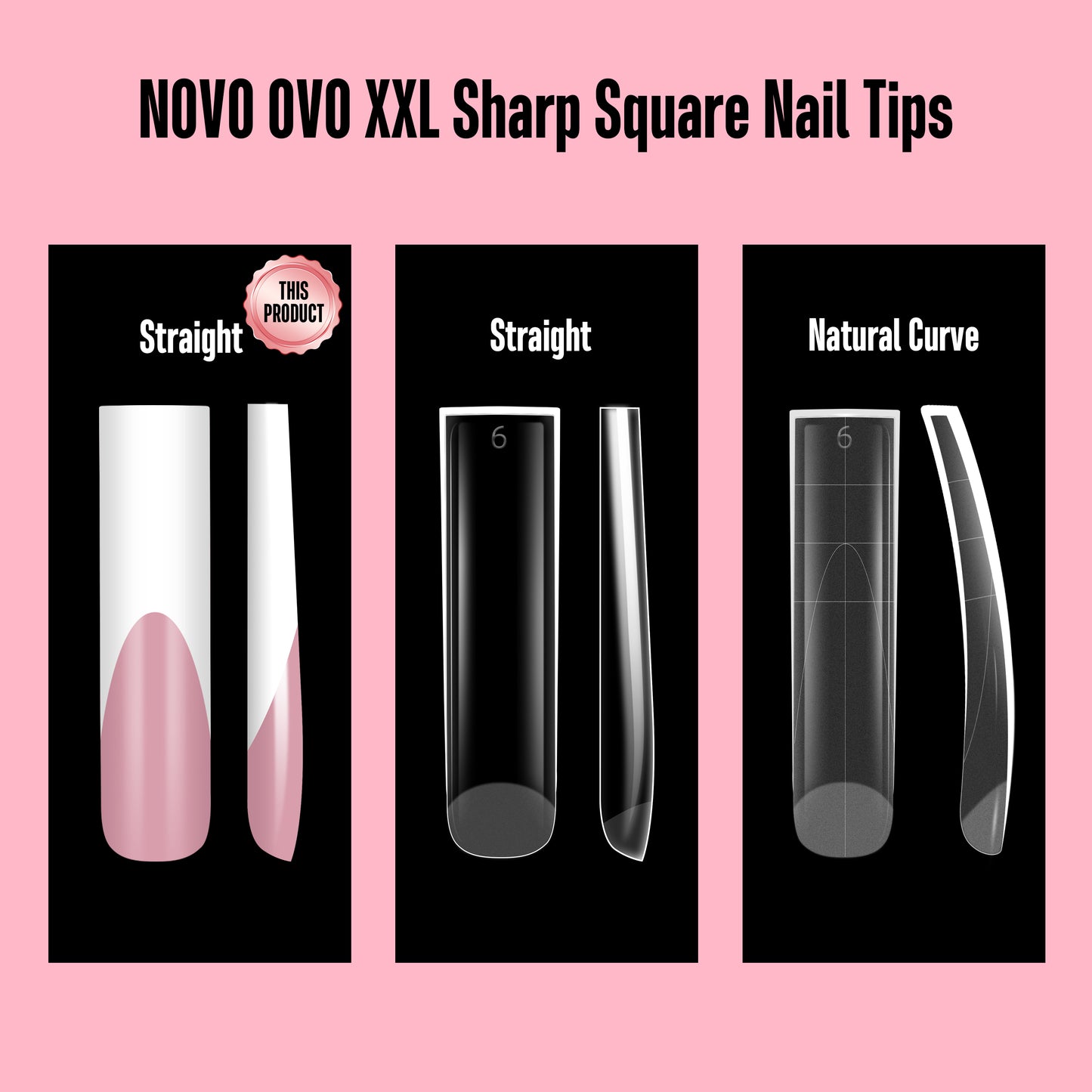 XXL Sharp Square White French Tip Nail Tips Berry Pink 150