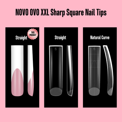 XXL Sharp Square White French Tip Nail Tips Berry Pink 150