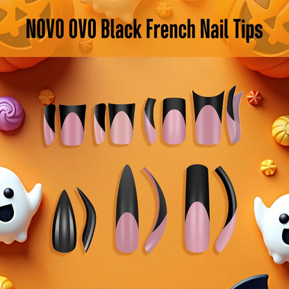 Halloween Curved Square XXL Black French Tip Nail Tips