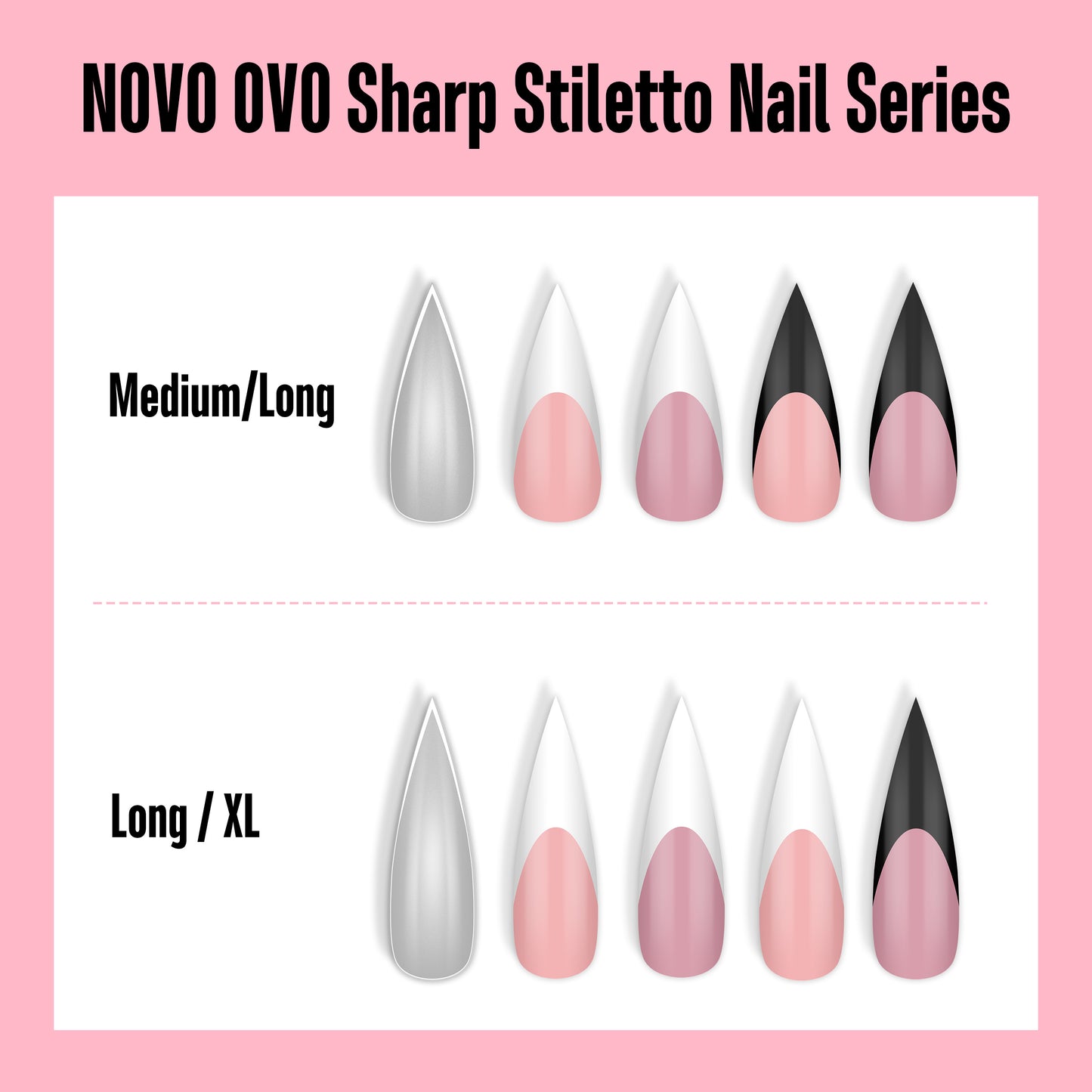 Long XL Sharp Stiletto White French Tip Nail Tips Baby Pink