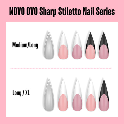 Long XL Sharp Stiletto White French Tip Nail Tips Baby Pink