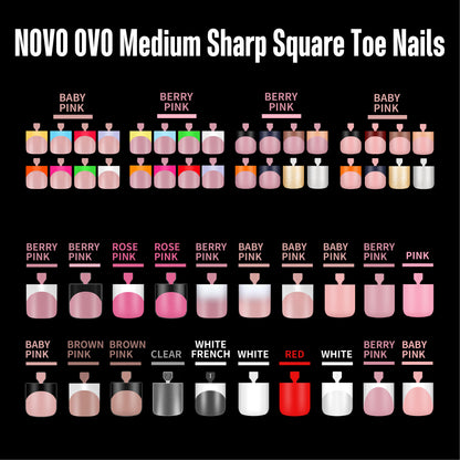 Sharp Square Deep Curve French Tip Toe Nail Tips Berry Pink 240