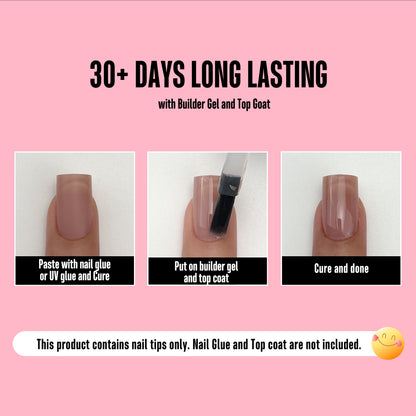 Short Sharp Square Pure Color Naili Tips Brown Pink 240