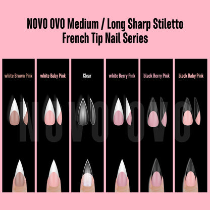 Medium or Long White French Tip Sharp Stiletto Nail Tips Brown Pink