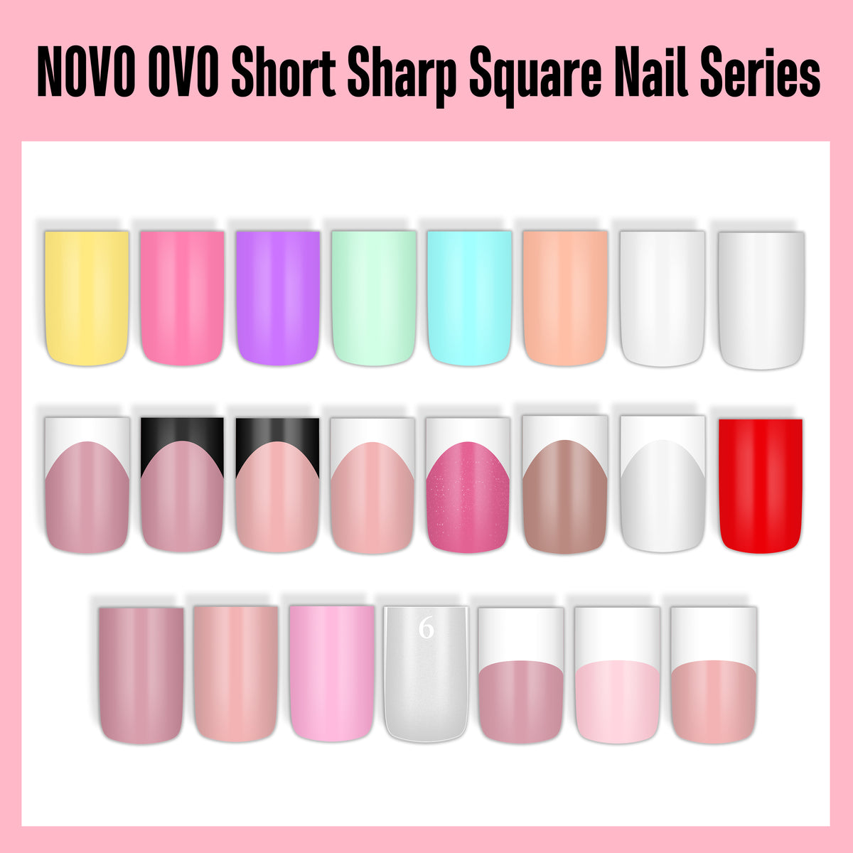 Short Sharp Square White French Tip Nail Tips Brown Pink 240