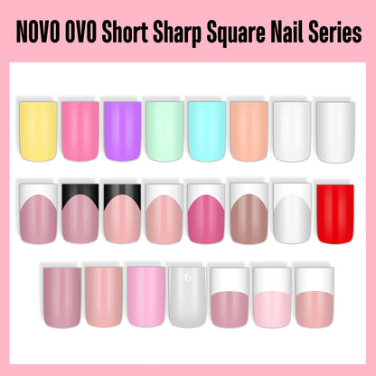 Short Sharp Square White French Tip Nail Tips Brown Pink 240