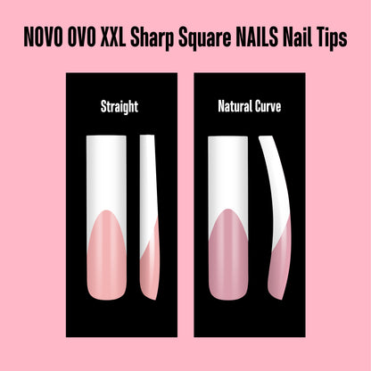 XXL Sharp Square White French Tip Naili Tips Baby Pink 150