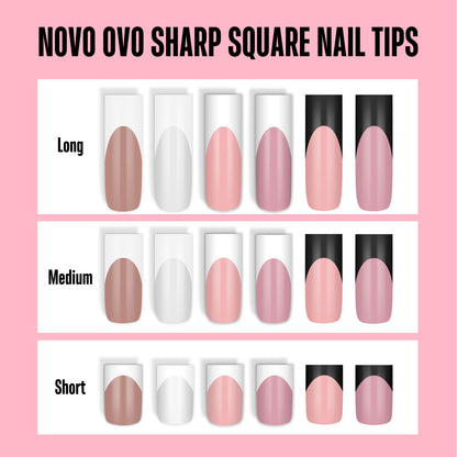 Medium Sharp Square White French Tip Nail Tips Brown Pink 180