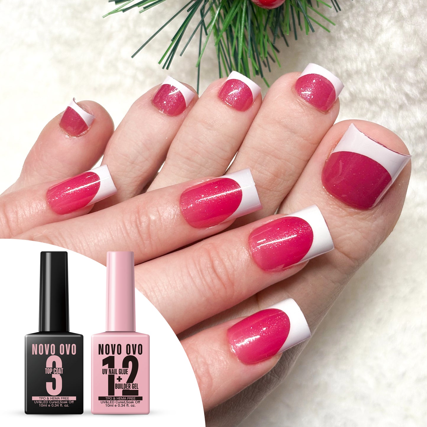 UV Nail Glue and Builder Gel 2 in 1, No Wipe Top Coat Kit, HEMA FREE